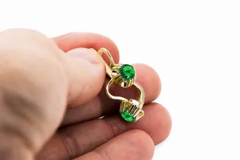 Изумруд 14-кв Желтое золото Серьги Винтаж стиль vec027y